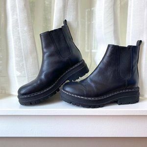 Marc Fisher Chelsea Black Leather Ankle Boots Booties Lugsole Lug Sole Size 6.5